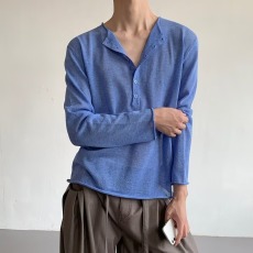 批发热风纯色长袖T恤上衣男2026春秋新款美式亨利衫长袖百搭打底衫