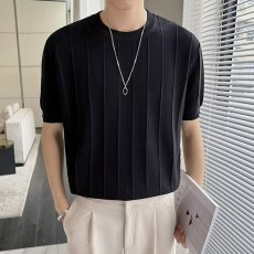 批发韩版美式冰丝针织白色圆领t恤男短<b class='q'>袖</b>潮流休闲<b class='q'>半截</b><b class='q'>袖</b>体恤2024新款