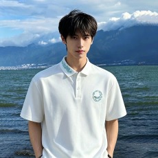批发白色美式刺绣polo衫短袖男款夏季痞帅高级感重磅T恤cleanfit半袖