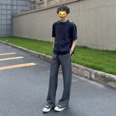 批发灰色冰丝休闲西裤男款夏季薄款cleanfit直筒裤子修身显瘦微喇长裤