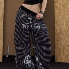 批发美式复古辣妹条纹阔腿<b class='q'>休闲裤</b><b class='q'>女</b>2026春秋卫裤韩系慵懒运动长裤