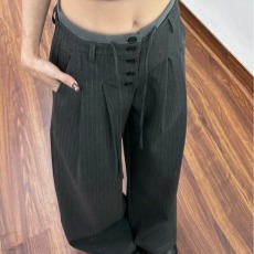 批发春夏季潮牌复古竖条纹垂感直筒西裤男美式宽松高级感百搭<b class='q'>休闲裤</b>
