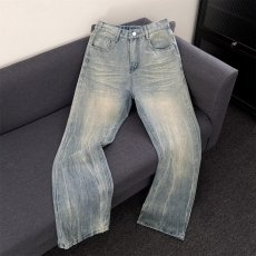 批发秋冬做旧浅蓝色阔腿牛仔裤男<b class='q'>女</b>款高腰显瘦宽松直筒裤子