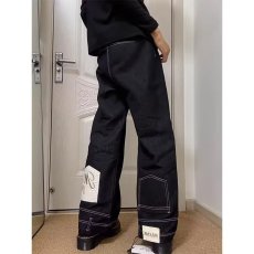 批发美式高街设计感反穿倒装马毛牛仔裤<b class='q'>女</b>男辣妹复古做旧个性拖地长裤