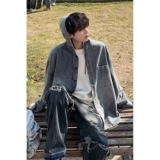 批发牛仔外套男潮牌春秋季2026新款日系潮流水洗做旧<b class='q'>衬衣</b>男士<b class='q'>衬衫</b>