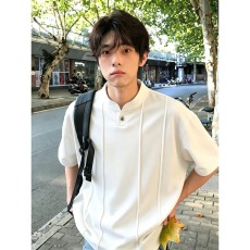 批发白色解构亨利领t恤男款夏季潮牌痞帅重磅正肩短<b class='q'>袖</b>透气美式<b class='q'>半截</b><b class='q'>袖</b>