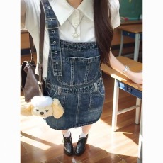 批发牛仔<b class='q'>背带</b>裙女新款美式复古显瘦减龄小个子工装包臀短裙小众<b class='q'>牛仔裙</b>