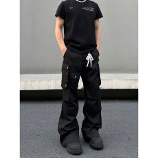 批发美式高街vibe机能多口袋工装裤男女cleanfit宽松<b class='q'>休闲</b>褶皱微喇叭裤