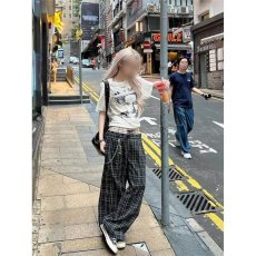 批发春秋美式慵懒格子拼色阔腿<b class='q'>休闲</b>裤男女宽松<b class='q'>休闲</b>百搭质感长裤