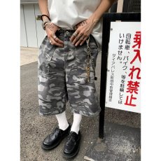 批发潮流深色迷彩五分牛仔短裤直筒中腰宽松<b class='q'>男</b>休闲百搭美式街头新款