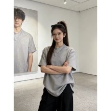 批发亨利领短袖t恤男美式复古解构高级感夏季正肩显瘦半袖polo衫