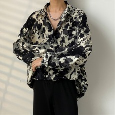 批发春夏季复古水墨画扎染垂感花<b class='q'>衬衫</b><b class='q'>男士</b>长袖韩版宽松痞帅高级感<b class='q'>衬衣</b>