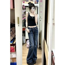 批发水洗蓝牛仔裤女春<b class='q'>夏</b>季2026新款显瘦百搭辣妹高弹低腰微喇裤子