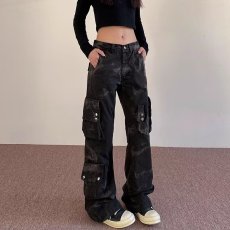 批发美式vibe高街复古水洗多口袋工装裤男女<b class='q'>夏</b>季新款直筒微喇叭长裤潮
