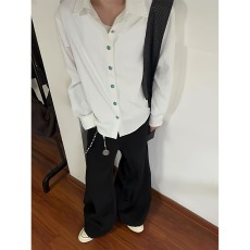 批发海洋之泪<b class='q'>长袖</b><b class='q'>衬衫</b><b class='q'>男</b>绿松石肌理褶皱cleanfit老钱风<b class='q'>衬衣</b>