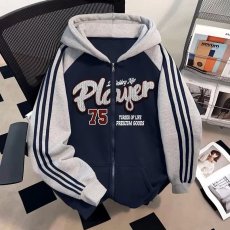 批发美式棒球服卫衣外套男女ins潮宽松2026<b class='q'>春</b>秋连帽拉链开衫夹克
