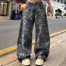 批发美式迷彩阔腿工装<b class='q'>牛仔裤</b>女2026新款春秋季高腰酷飒风宽松冲锋裤