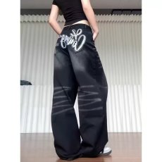 批发美式复古水洗做旧猫须<b class='q'>牛仔裤</b>男女春秋新款设计感小众<b class='q'>休闲</b>阔腿裤