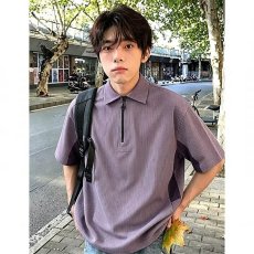 批发美式户外撞色半拉链短袖Polo衫男夏季潮牌冰丝速干翻领t恤上衣