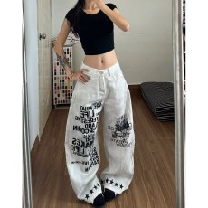 批发秋季美式复古嘻哈涂鸦运动长裤女爵士宽松阔腿<b class='q'>休闲</b>裤街舞跳舞裤