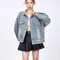批发美式高<b class='q'>街头</b>水洗蝴蝶牛仔外套女春秋季设计感小众宽松工装夹克