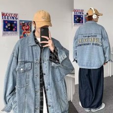 批发美式<b class='q'>街头</b>潮牌复古字母刺绣牛仔夹克男高街vibe情侣外套春秋ins潮
