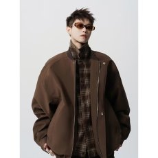 批发秋<b class='q'>冬</b>假两件飞行夹克男美拉德穿搭格纹拼接棒球服美式休闲棕色外套