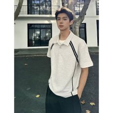 批发高街条纹拼接polo衫短袖<b class='q'>男生</b>夏季宽松休闲百搭青少年翻领半袖<b class='q'>t</b><b class='q'>恤</b>