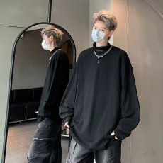 批发美式长袖t恤男款春秋半高领重磅正肩内搭打底衫青少年小领口卫衣