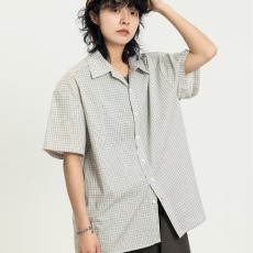 批发2026美式潮牌舒适格子短袖衬衫男女宽松夏季<b class='q'>街头</b>薄款半袖衬衣