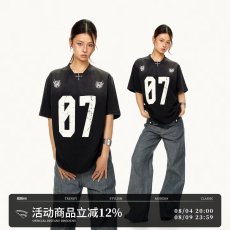 批发时尚简约美式复古<b class='q'>街头</b>做旧运动风短袖T恤男秋季情侣宽松痞帅上衣