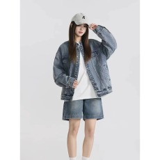 批发美式复古水洗立领<b class='q'>牛仔</b>夹克外套男女2026春秋季潮牌宽松高级感上衣
