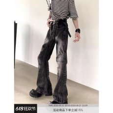 批发美式复古水洗做旧牛仔裤男款潮牌修身微喇裤子韩版男装休闲长裤