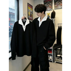 批发假两件拼接Polo衫卫衣<b class='q'>男</b>款春季老钱风打底衫发型师潮牌高级感外套