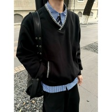 批发日系复古学院风V领麦穗绣花卫衣<b class='q'>男</b>女春秋季休闲宽松内搭情侣外套