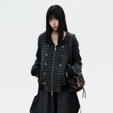 批发新款 轻亚风辣妹宫廷扣黑灰条纹卫衣<b class='q'>男</b>女正肩连帽哥特暗黑外套ins