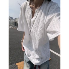 批发老钱风镂空网孔<b class='q'>V领</b><b class='q'>T</b>恤衫<b class='q'>男士</b>百搭夏季透气短袖潮牌痞帅半袖上衣女