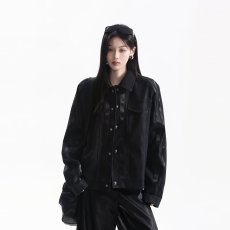 批发美式复古纯色翻领夹克男女款2026春秋季新款潮牌宽松休闲皮衣