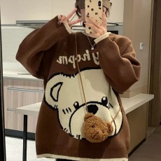 批发美式慵懒风情侣毛衣男女秋冬韩版宽松ins潮针织衫外套毛线衣服