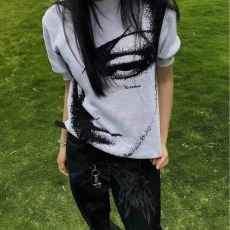 批发2026夏季美式复古人像提花针织慵懒风圆领上衣男女款潮牌针织衫
