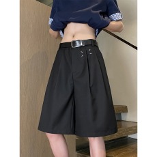 批发夏季日系复古简约纯色休闲西裤宽松阔腿<b class='q'>短裤</b>五分裤<b class='q'>男</b>女潮