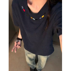批发美式复古龙鳞纹透气短<b class='q'>袖</b>男款夏季刺绣设计感正肩T恤<b class='q'>半截</b><b class='q'>袖</b>