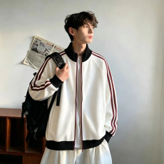 批发美式高街条纹夹克外套男春秋季潮牌青少年上衣宽松<b class='q'>百搭</b>运动棒球服