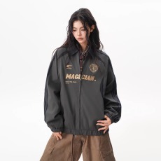 批发日系复古拼色刺绣翻领<b class='q'>夹克</b><b class='q'>男</b>女2026美式赛车服宽松休闲棒球服<b class='q'>外套</b>