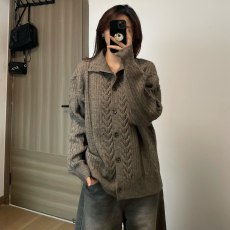 批发老钱风复古麦穗纹高领毛衣<b class='q'>开衫</b><b class='q'>男</b>女宽松慵懒休闲百搭针织衫