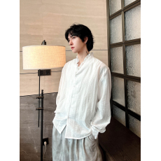 批发子上男装 法式复古宫廷风褶皱木耳边V领衬衫男小众高级感宽松上衣