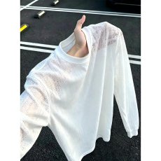 批发日系百搭新款潮流秋新款镂空小圆领长袖打底衫精品上衣T恤ins流行