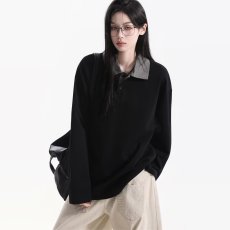 批发<b class='q'>潮牌</b>格子假两件拼接翻领卫衣男复古宽松情侣百搭POLO上衣慵懒新款