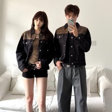 批发美式复古牛仔外套男春秋新款青少年宽松休闲大码潮牌印花工装夹克