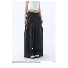 批发美式<b class='q'>设计</b>感小众褶皱条纹西裤女高级感痞帅老钱风裤子情侣阔腿长裤